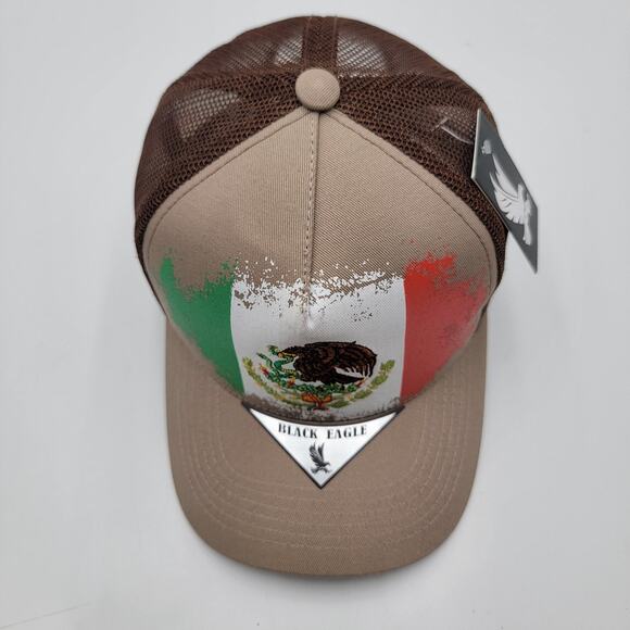Black Eagle Hat Cap Snap Back Brown Trucker Mesh Mexico Flag Graphic Mens - Picture 5 of 7